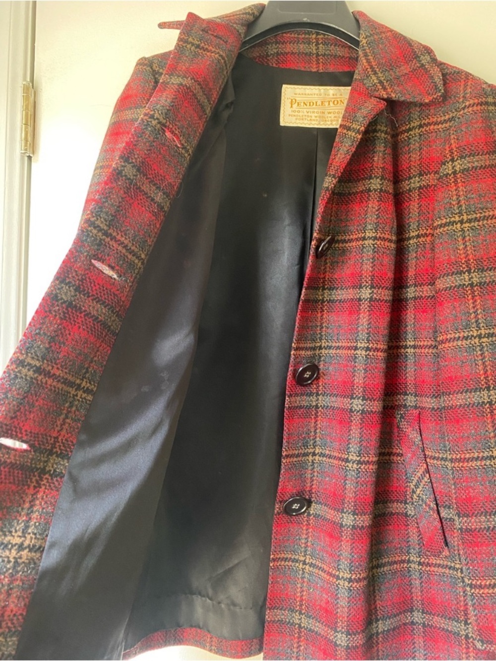 Pendleton Red Plaid Wool Pea Coat - Picture 3 of 6